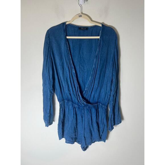 Boho Me Blue Long Sleeve V-Neck Romper Sz M - Picture 1 of 3